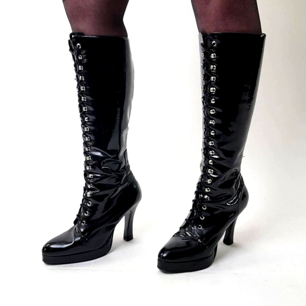 Vintage 90s Morbid Threads Goth High Heel Platform Dancer Boots - 9 - Picture 2 of 9